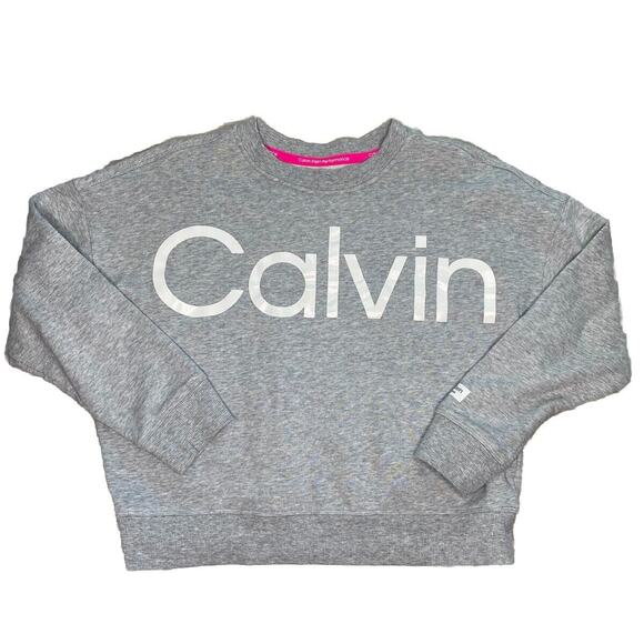 Calvin Klein Cropped Crewneck Sweatshirt Top Women Medium Gray Crop Athleisure - Picture 1 of 4